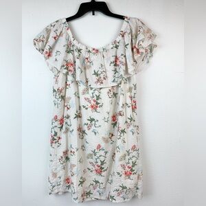 Skies Are Blue ruffle neck A line seersucker mini dress sweet floral print EUC